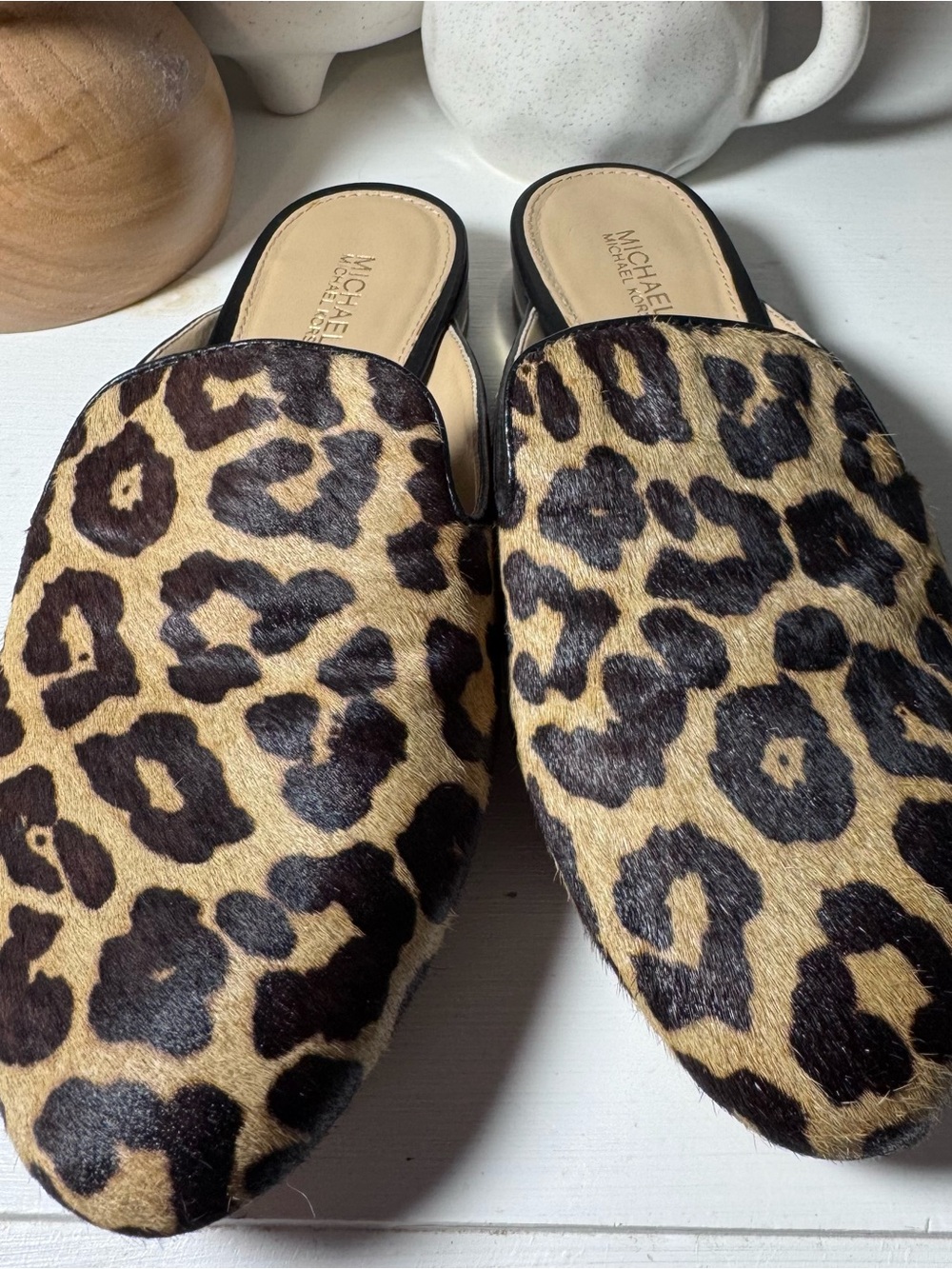 MICHAEL Michael Kors Leopard Print Slip-On Mules in Brown/Black